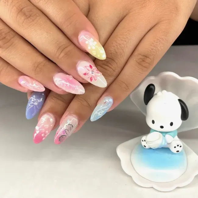 Colorful pastel flower nails