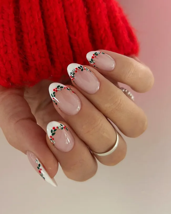 Festive Holly French Tips