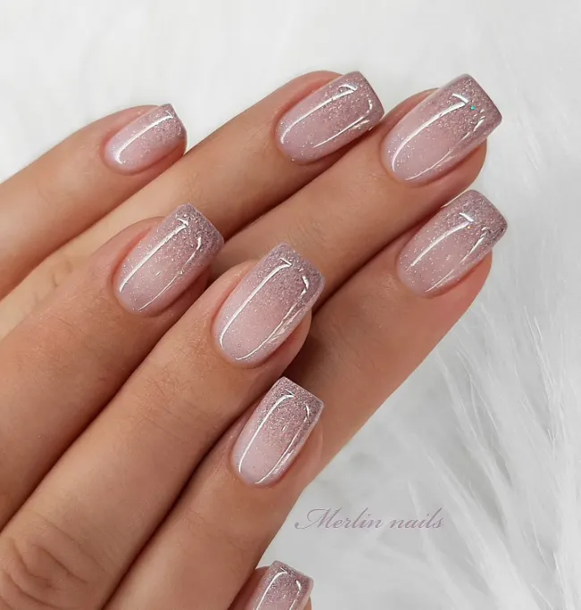 Lilac and pink confetti glitter ombre nails