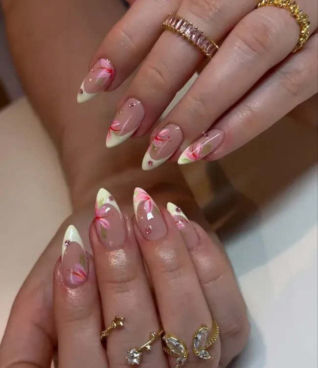Soft floral French tip nails
