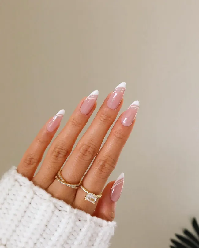 White swirl French tips for engagement nails