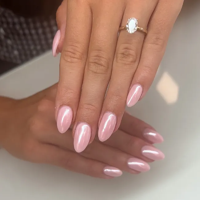 Blush chrome engagement nails